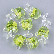 Resin Cup Pendants, with Polymer Clay, Wine Glass, Yellow Green, 18~18.5x15x12mm, Hole: 2.5mm(X-CRES-S359-11A)