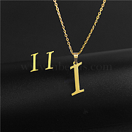 Golden Stainless Steel Initial Letter Jewelry Set, Stud Earrings & Pendant Necklaces, Letter I, No Size(IT6493-6)