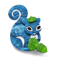 Cute Squirrel Brooch, Animal Acrylic Safety Lapel Pin for Backpack Clothes, Steel Blue, 63x41x7mm, Pin:0.6mm(JEWB-M021-01)