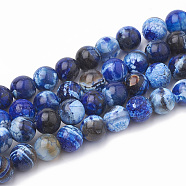 Dyed Natural Crackle Agate Beads Strands, Round, Blue, 8~8.5mm, Hole: 1mm, about 48pcs/strand, 15.1 inch(G-T100-03A)