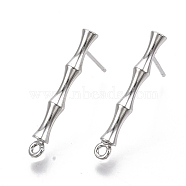 Brass Stud Earring Findings, with 925 Sterling Silver Pins and Loop, Nickel Free, Bamboo, Real Platinum Plated, 23x3mm, Hole: 1.4mm, Pin: 1mm(X-KK-N230-08P-NF)