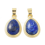 Natural Lapis Lazuli Pendants, Teardrop Charms with Rack Plating Brass Findings, Cadmium Free & Lead Free, 23x14.5x6mm, Hole: 4x6mm.(G-M405-05G-03)