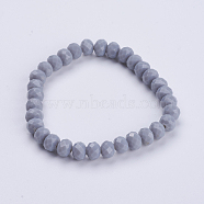 Opaque Solid Color Crystal Glass Beaded Stretch Bracelets, Abacus, Faceted, Silver, 2-1/8 inch(53mm)(BJEW-JB03498-03)