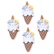 Opaque Resin Decoden Cabochons, Rubberized Style, Imitation Food, Unicorn Ice Cream Cone, Rosy Brown, 34~35x16x7mm(X-CRES-S308-013)