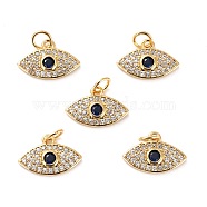 Brass Micro Pave Cubic Zirconia Pendants, Long-Lasting Plated, Cadmium Free & Lead Free, Eye, Real 18K Gold Plated, 10x15x2.5mm, Hole: 3.4mm(ZIRC-P092-013G-RS)