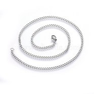 304 Stainless Steel Curb Chain Necklaces, with Lobster Clasps, Stainless Steel Color, 17.72 inch(45cm)(NJEW-H492-01P)
