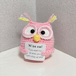 Cute Funny Positive Owl Doll, Wool Knitting Doll with Positive Card, for Home Office Desk Decoration Gift, Pink, 50x60x80mm(PW-WG68207-07)