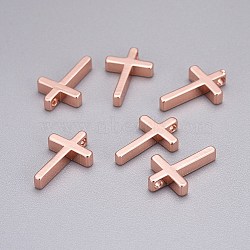 Brass Tiny Cross Charms, Rose Gold, 13x8.5x2.5mm, Hole: 1.4mm(X-KK-L189-05RG)