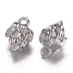 Long-Lasting Plated Brass Charms, Lotus, Cadmium Free & Nickel Free & Lead Free, Real Platinum Plated, 11.5x8mm, Hole: 1.5mm(KK-P060-05P-NR)