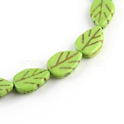 Synthetical Turquoise Beads Strands, Dyed, Leaf, Lime Green, 13x9x3.5mm, Hole: 1mm, about 32pcs/strand(TURQ-S155-13x9mm-3)