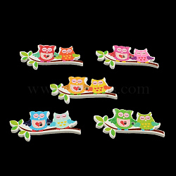 Owl 2-Hole Printed Wooden Buttons, Mixed Color, 19x40x2mm, Hole: 2mm(BUTT-R032-110)