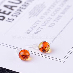 Resin Round Ball Stud Earrings with Sterling Silver Pins for Women, Orange Red, 7~8mm(FIND-PW0021-12)