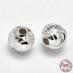 Fancy Cut 925 Sterling Silver Round Beads, Silver, 8mm, Hole: 1.6mm, about 49pcs/20g(STER-F012-09C)