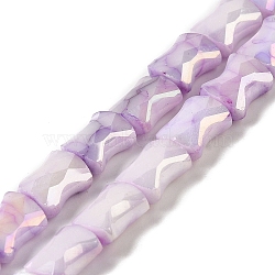 Electroplate Glass Beads Strands, Rainbow Plated, Faceted, Bamboo, Lilac, 11x8.5x5.5mm, Hole: 1.4mm, about 40pcs/strand, 16.54''(42cm)(GLAA-D013-06G)