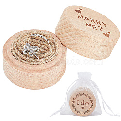Column Wooden Finger Ring Storage Boxs, with White Organza Bag, Leaf, 5.2x4cm(CON-WH0086-063B)