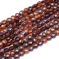 Natural Orange Garnet Beads Strands, Faceted, Flat Round, 4x2.5mm, Hole: 0.6mm, about 100pcs/strand, 15.35 inch(39cm)(G-E530-07AB)