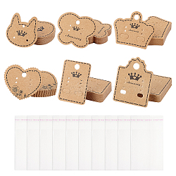 120Pcs 6 Styles Kraft Paper Earring Display Cards, Mixed Shape, with 120Pcs OPP Cellophane Bags, Tan, Display Cards: 4~6x3.2~4.6x0.05~0.06cm, 120pcs(CDIS-NB0001-31)