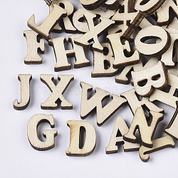 Laser Cut Wood Shapes, Unfinished Wooden Embellishments, Wooden Cabochons, Mixed Letters, Random Letters, PapayaWhip, 14.5~19.5x8~21.5x3.5mm(WOOD-T011-39)