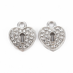 Alloy Pendants, with Crystal Rhinestone, Heart, Platinum, 18x15x2.5mm, Hole: 2.5mm(PALLOY-N153-18P-RS)