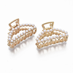 Alloy Claw Hair Clips, with ABS Plastic Imitation Pearl, Half Round, Light Gold, White, 50x31.5x30mm(PHAR-T001-02LG)