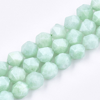 Natural Myanmar Jade/Burmese Jade Beads Strands, Star Cut Round Beads, Faceted, 10x8.5x8.5mm, Hole: 1mm, about 37~38pcs/strand, 14.7 inch~15.1 inch