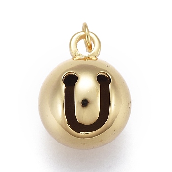 Brass Pendants, with Jump Rings, Long-Lasting Plated, Hollow Round, Real 18K Gold Plated, 19x14.5mm, Hole: 3mm