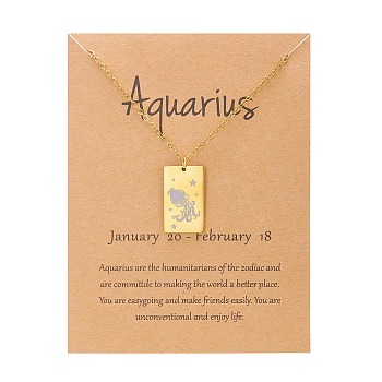 Twelve Constellations Pendants Necklaces, Stainless Steel Necklaces, Golden, Aquarius, 15.75 inch(40cm)