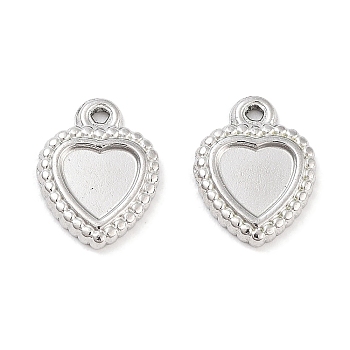 304 Stainless Steel Pendant Cabochon Settings, Heart, Stainless Steel Color, Tray: 5x5.5mm, 11.5x9x1.5mm, Hole: 1mm