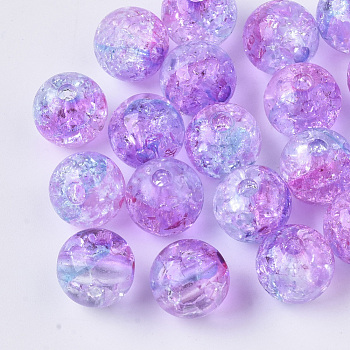 Transparent Crackle Acrylic Beads, Round, Violet, 10mm, Hole: 2mm