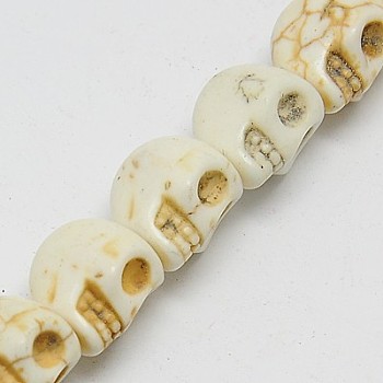 Synthetic Turquoise Beads Strands, Dyed, Skull, Beige, 23x18x22mm, Hole: 1mm, about 90pcs/1000g