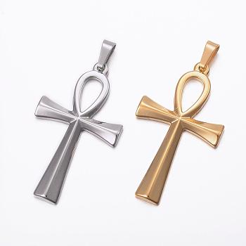 304 Stainless Steel Pendants, Ankh Cross, Mixed Color, 44.5x25.5x3mm, Hole: 8x4mm