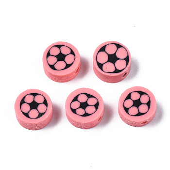 Handmade Polymer Clay Beads, for DIY Jewelry Crafts Supplies, Flat Round, Light Coral, 9.5x4.5mm, Hole: 1.8mm