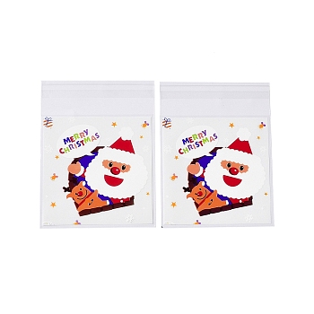 Christmas Theme Plastic Bakeware Bag, with Self-adhesive, for Chocolate, Candy, Cookies, Square, Dark Orange, 130x100x0.2mm, about 100pcs/bag