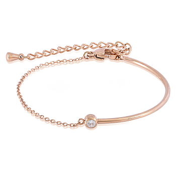 Clear Cubic Zirconia Bracelet Adjustable Curved Bar Link Bracelet Classic Tennis Bracelet Charms Jewelry Gifts for Women, Rose Gold, 5 inch(12.6cm)