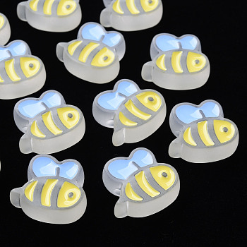 Transparent Acrylic Beads, with Enamel, Frosted, Bee, WhiteSmoke, 23.5x26x9mm, Hole: 3mm