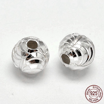 Fancy Cut 925 Sterling Silver Round Beads, Silver, 8mm, Hole: 1.6mm, about 49pcs/20g
