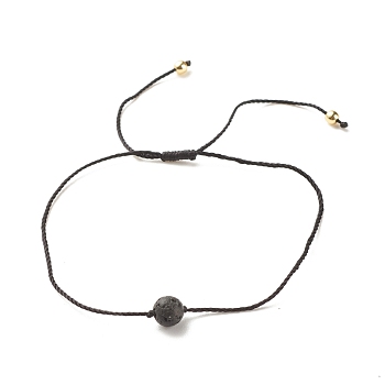 Natural Lava Rock Round Bead Cord Bracelet, Essential Oil Gemstone Adjustable Bracelet for Women, Inner Diameter: 2~3-1/4 inch(0.5~8.1cm)