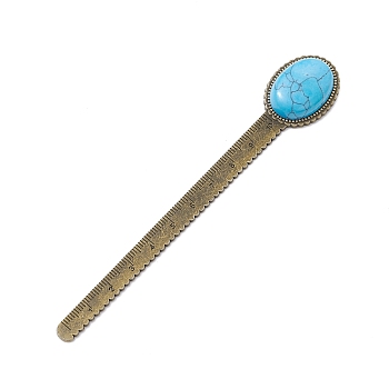 Tibetan Style Alloy Bookmark Rulers, Oval Synthetic Turquoise Bookmarks, Antique Bronze, 134x22.5x8mm