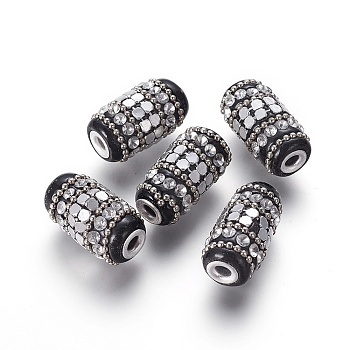 Handmade Indonesia Beads, with Iron Chains, Rhinestone and Brass Findings, Column, Platinum, 25x13mm, Hole: 3.2mm
