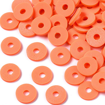 Eco-Friendly Handmade Polymer Clay Beads, Disc/Flat Round, Heishi Beads, Orange Red, 8x0.5~1mm, Hole: 2mm, about 13000pcs/1000g