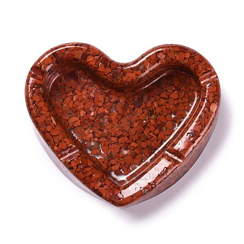Resin with Natural Red Jasper Chip Stones Ashtray, Home OFFice Tabletop Decoration, Heart, 103x121x27mm, Inner Diameter: 96x60mm