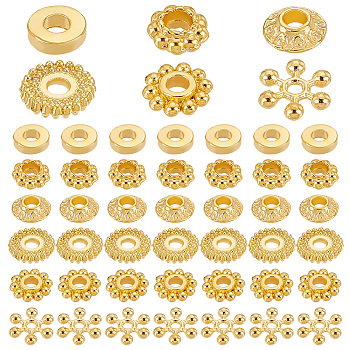 Elite 300Pcs 6 Styles Alloy Spacer Beads, Disc & Donut & Bicone, Mixed Shapes, Golden, 6~7mm, Hole: 1~2.5mm, 50pcs/style