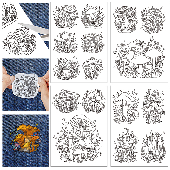 4 Sheets 11.6x8.2 Inch Stick and Stitch Embroidery Patterns, Non-woven Fabrics Water Soluble Embroidery Stabilizers, Mushroom, 297x210mmm