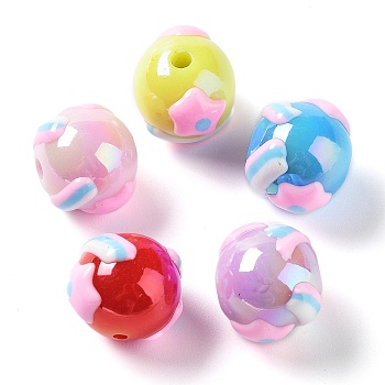 Opaque Resin Beads, Textured Round with Star, Mixed Color, 15x17.5x15.5mm, Hole: 3mm