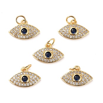 Brass Micro Pave Cubic Zirconia Pendants, Long-Lasting Plated, Cadmium Free & Lead Free, Eye, Real 18K Gold Plated, 10x15x2.5mm, Hole: 3.4mm