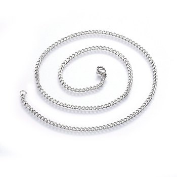 304 Stainless Steel Curb Chain Necklaces, with Lobster Clasps, Stainless Steel Color, 17.72 inch(45cm)
