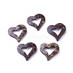 Coconut Pendants, Heart, Coffee, 33x35x5mm, Hole: 2mm(COCO-I002-006)