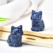 Natural Blue Aventurine Carved Healing Cat Figurines, Reiki Energy Stone Display Decorations, 30x23mm(PW-WG98432-09)