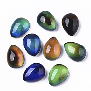 Translucent Glass Cabochons, Color will Change with Different Temperature, Teardrop, Black, 18x13x7.5mm(GLAA-T023-01B)