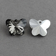 Butterfly Electroplated Glass Pendants, Silver Plated Bottom, Faceted, Gray, 12x15x7mm, Hole: 1mm(X-EGLA-R083-02)